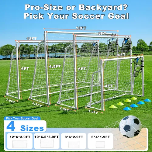 Vista 4 de Porterías de fútbol para patio trasero, portería de fútbol de 12x6 pies, grande 10x6.5 pies, 8x6 pies, 6x4 pies, porterías de fútbol para jóvenes