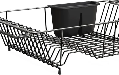 Vista 9 de Simple Houseware - Escurridor de platos grande de acero inoxidable sobre el fregadero, color negro