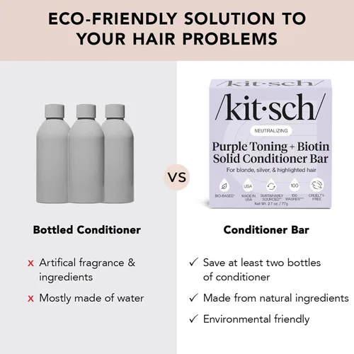 Vista 6 de Kitsch Acondicionador tonificante morado para rubios y cabello teñido - Barra de acondicionador para mujeres y hombres - Con biotina para fortalecer