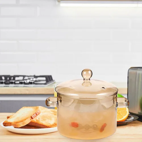 Vista 8 de Cacerola de vidrio con tapa, cacerola de vidrio con tapa, juego de utensilios de cocina para pasta, sopa, leche, alimentos, fideos instantáneos..