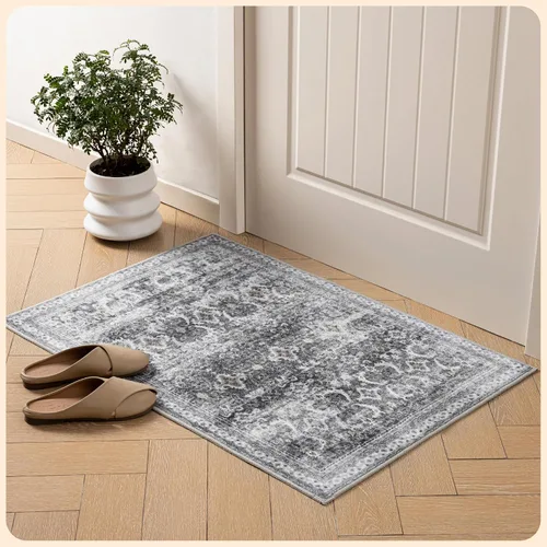 Vista 340 de Istana Alfombra larga antideslizante de 2.5 x 8 para el hogar, para pasillo y cocina, lavable, sedosa y suave al tacto, elegante, color azul y marfil