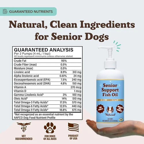 Vista 6 de Natural Dog Company Aceite de pescado Omega 3 para perros mayores - Suplemento para la movilidad, piel, pelaje, corazón y cerebro, con cúrcuma