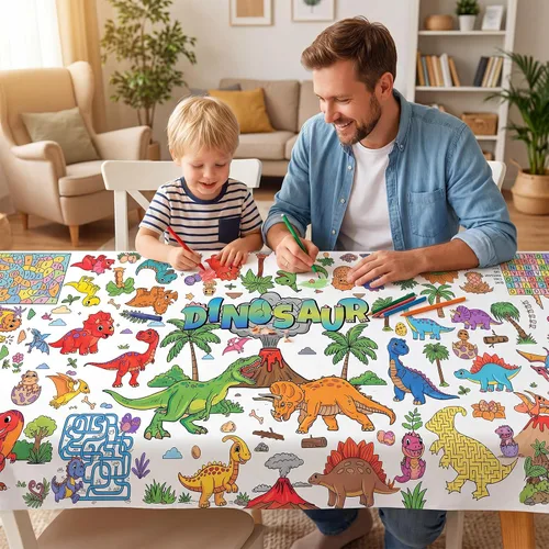 Vista 4 de NatNarr Mantel de dinosaurio para colorear, póster de papel de 30 x 72 pulgadas para niños