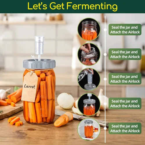 Vista 6 de Kit de frascos de fermentación de 32 onzas con pesas de fermentación y tapas de esclusa de aire, tarros de vidrio de boca ancha con marca de escala