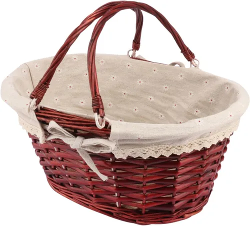 Vista 8 de Cesta grande multiusos de mimbre con asa, 14.2 x 11 x 6.7 pulgadas Cesta de mimbre para picnic con forro, Cesta de regalo vacía, Cesta ovalada
