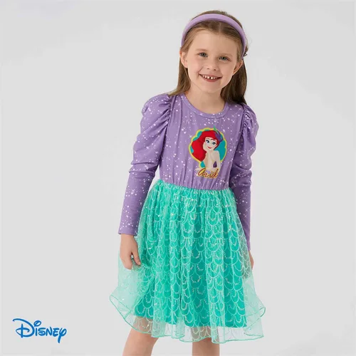 Vista 5 de Disney Princess Toddler Girl Dress, Little Mermaid Ariel Long Sleeve Green Mesh Tutu Dress 3-8 Years