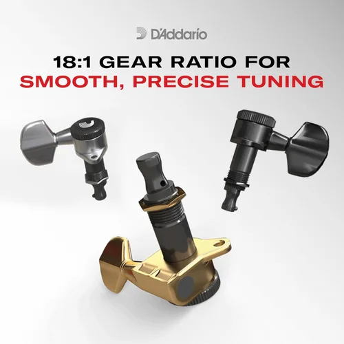 Vista 4 de D'Addario - Afinadores de ajuste automático - Afinadores de bloqueo para guitarras - Configuración 3+3, cromo