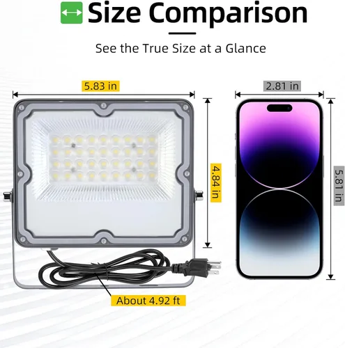 Vista 4 de WeDo Luz de Inundación LED de 30W para Exteriores – Luz de Seguridad Impermeable IP65 con Enchufe y Cable de EE.UU., Luz Diurna de 6500K Sin