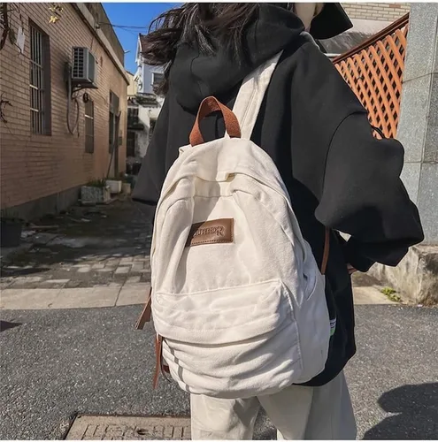 Vista 9 de JHTPSLR Dark Academia Mochila Estética Mochila de Lona Mochila Estética Vintage Mochila Portátil Mochila Casual Daypack, Blanco, Mochila estética