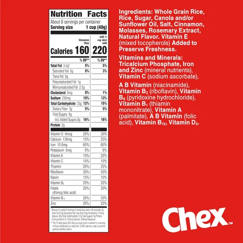 Vista 2 de Cereal de Canela Chex, Cereal para Desayuno Sin Gluten, Hecho con Grano Entero, 12 onzas
