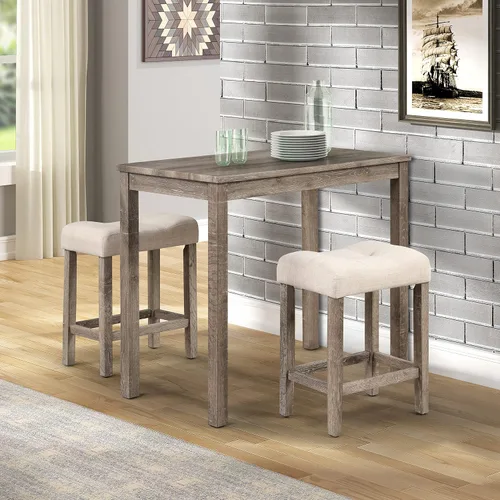 Vista 2 de Sora Wood - Juego de comedor de 3 piezas, altura de mostrador, color gris pardo Topo