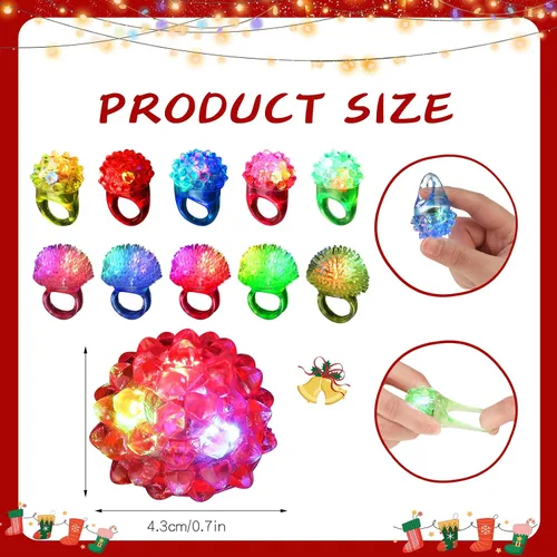 Vista 2 de Leyndo Paquete de 24 anillos con luz LED, recuerdos de fiesta, suministros de fiesta que brillan en la oscuridad, coloridos juguetes de goma