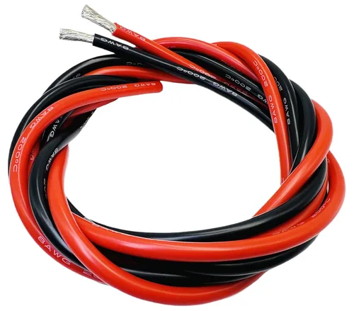 Vista 24 de Cable de 8 AWG Alambre Calibre 8 de Silicona - Carrete Negro de 25 pies, Alambre de Cobre Estañado Trenzado Extra Flexible 8AWG para Soldadura 200℃