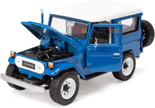 Vista 4 de All Star Toys Exclusivo Toyota Land Cruiser FJ40 Royal Blue con ruedas todoterreno personalizadas 1/24 modelo fundido a presión por Motormax 79323