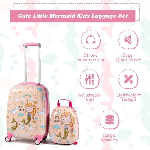 Vista 5 de HONEY JOY 2 piezas de equipaje de mano para niños, Mermaid, S, Viajar