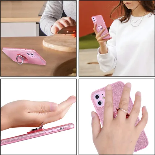 Vista 9 de Wisdompro Protector de pantalla y protector de lente de cámara para iPhone 11, funda brillante con soporte de anillo para iPhone 11