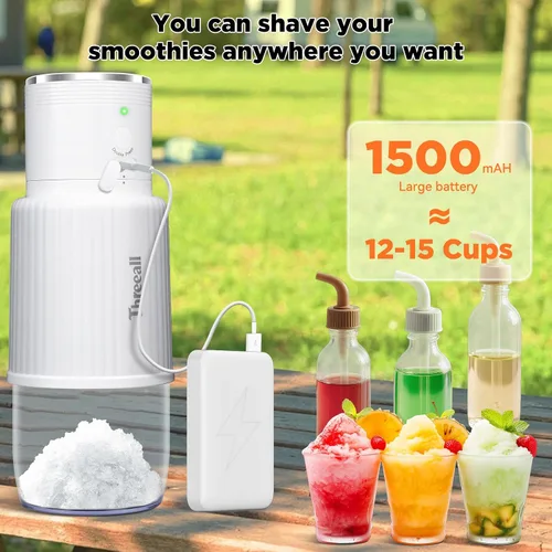 Vista 4 de Máquina de raspados de nieve, máquina raspadora de hielo portátil inalámbrica para granizados para el hogar con cargador USB y 3 vasos molde