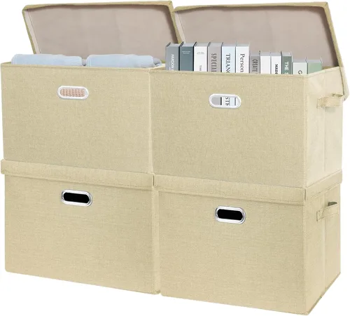 Vista 11 de SNWDN Paquete de 4 contenedores plegables de tela con tapas, caja de almacenamiento de tela con tapas para organizadores de armario y almacenamiento