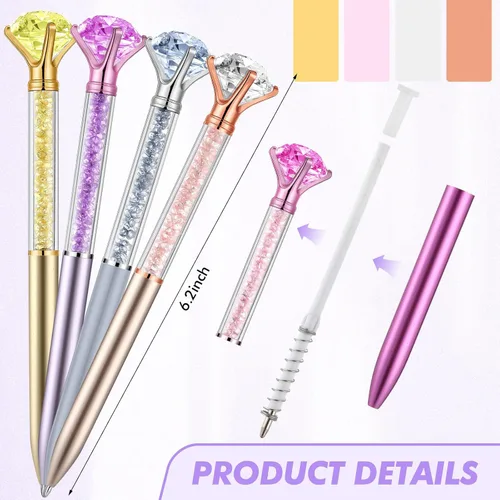 Vista 3 de Zhehao 60 piezas de bolígrafos de gran cristal con diamantes, bolígrafos brillantes a granel con brillo, piedras de strass, tinta negra, suministros
