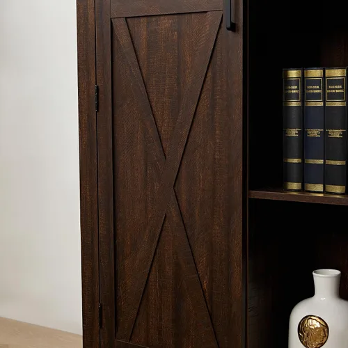Vista 8 de Armario de almacenamiento alto para bufé, estantería rústica de madera, vitrina de despensa de granja con estantes ajustables, muebles de cocina