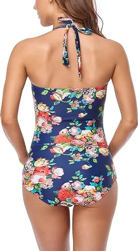 Vista 4 de EastElegant Traje de baño de maternidad de una pieza halter traje de baño floral con cordón ajustable en el pecho