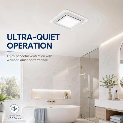 Vista 4 de Ventilador de escape silencioso de baño de 120 CFM con luz LED Blanco
