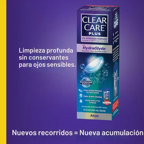 Vista 2 de CLEAR CARE PLUS Solución de lentes de contacto de limpieza y desinfección, 12 onzas líquidas