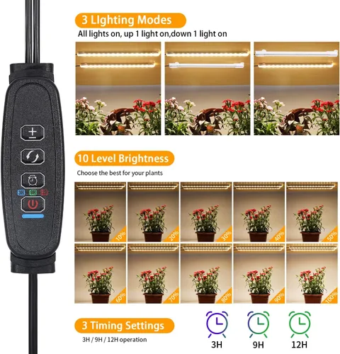 Vista 3 de Mini lámpara de cultivo de dos tiras de 8.6 pulgadas para plantas de interior, tiras de luz LED de cultivo de espectro completo de 3000K con Cálido