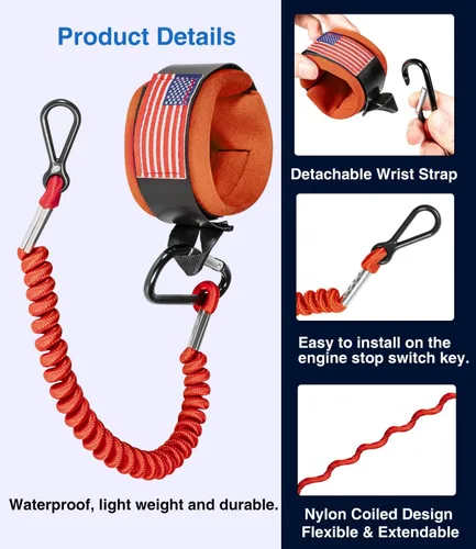 Vista 5 de 8M0092850 - Cordón para interruptor de muerte de barco, interruptor de parada de emergencia para motor de barco, cordón de seguridad para Mercury