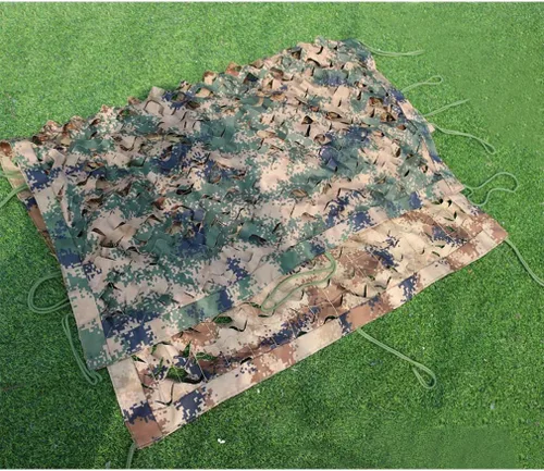 Vista 2 de Red de camuflaje 420D de doble cara de tres capas para entrenamiento militar del desierto de la selva, camping, caza, tiro, tela gruesa, malla