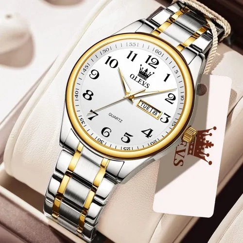 Vista 8 de OLEVS Reloj de negocios de lujo esfera grande fácil de leer reloj analógico de cuarzo con fecha de día relojes clásicos impermeables con números