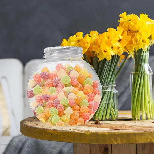 Vista 5 de MAGICLULU Tarro de plástico esférico para caramelos, 5 unidades, con forma de globo, botella redonda transparente para almacenamiento de aperitivos