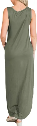 Vista 6 de ANRABESS - Vestido largo, informal y holgado para mujer, sin mangas, con bolsillos y abertura, para playa