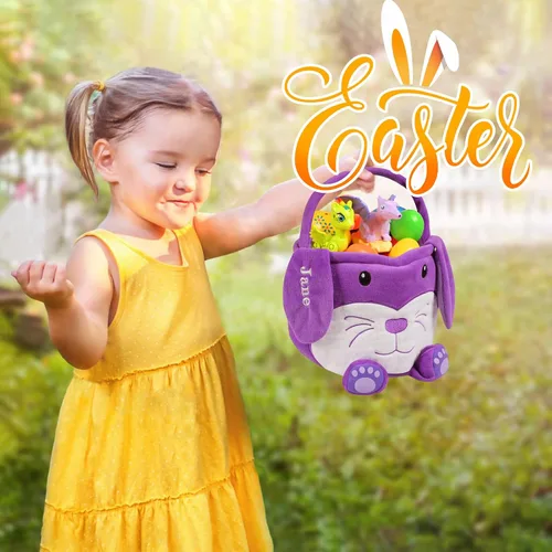 Vista 11 de Cesta de Pascua personalizada para niños, conejo rosa 019B-Rosa