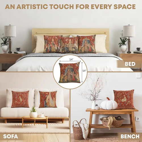 Vista 5 de Charlotte Home Furnishings - Fundas de almohada para sofá de 14 x 14 pulgadas, funda de almohada de tapiz para sala de estar, fundas decorativas