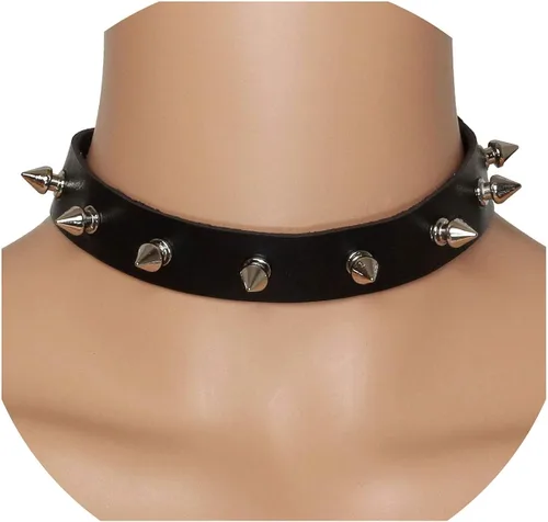 Vista 2 de Eigso Gargantilla de cuero punk para mujeres y hombres, collares góticos con remaches ajustables