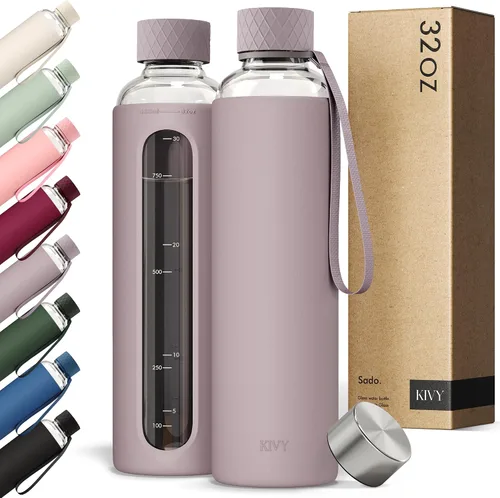 Vista 13 de KIVY Botella de agua de vidrio con funda de silicona de 22 oz