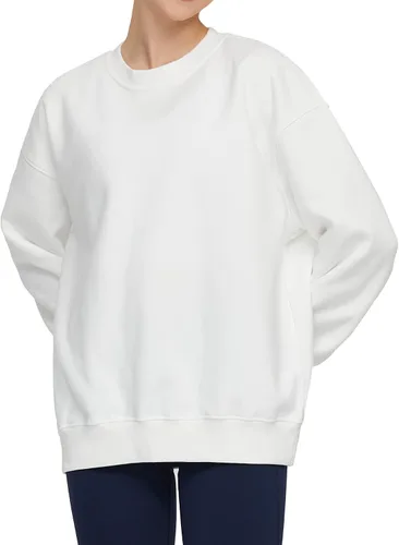 Vista 6 de THE GYM PEOPLE Sudadera de forro polar con cuello redondo para mujer, ajuste holgado, suave, de gran