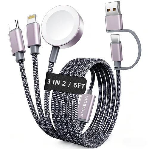 Vista 22 de Esenciales de viaje para Apple Watch, esenciales para acampar en cruceros, cable de carga múltiple, puertos de carga 3 en 2 para iWatch Series Negro