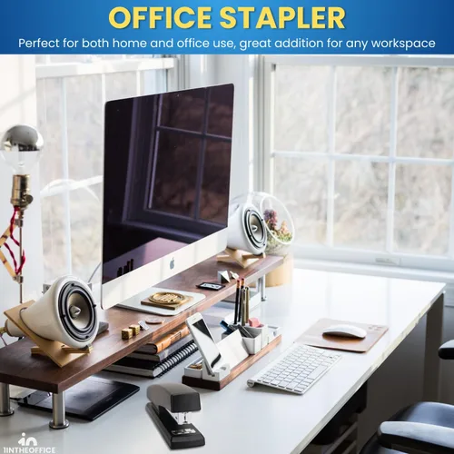 Vista 6 de 1InTheOffice Engrapadora de oficina para escritorio, engrapadora de escritorio resistente, negro, capacidad de 20 hojas, paquete de 2