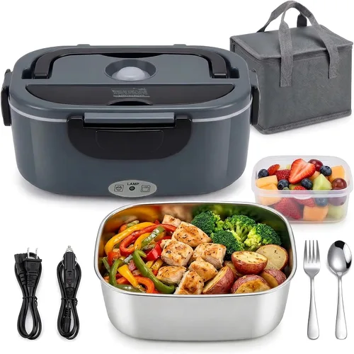 Vista 9 de MEGAWISE Fiambrera eléctrica de 1.5 L con recipiente de acero inoxidable 304, lonchera 3 en 1 para adultos, calentador de alimentos para automóvil