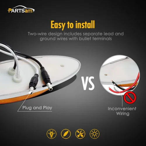 Vista 6 de Partsam 10 luces LED ámbar de 6-5/8, 4 LED, montaje en superficie cromada con tapones de bala, repuesto impermeable