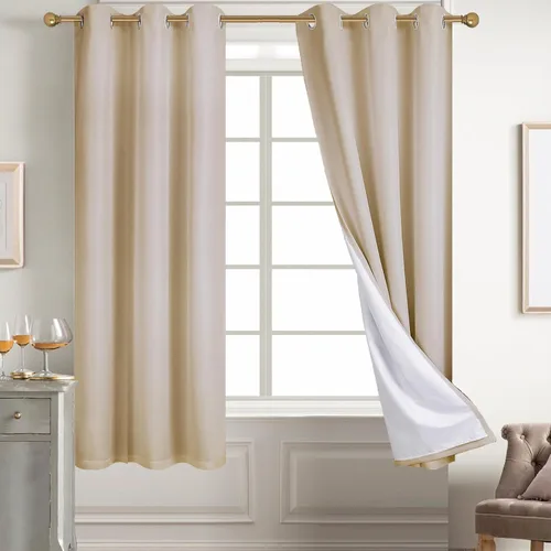 Vista 35 de Diraysid Cortinas 100% opacas de lino beige para dormitorio, con ojales, aislamiento térmico, cortinas de oscurecimiento de habitación