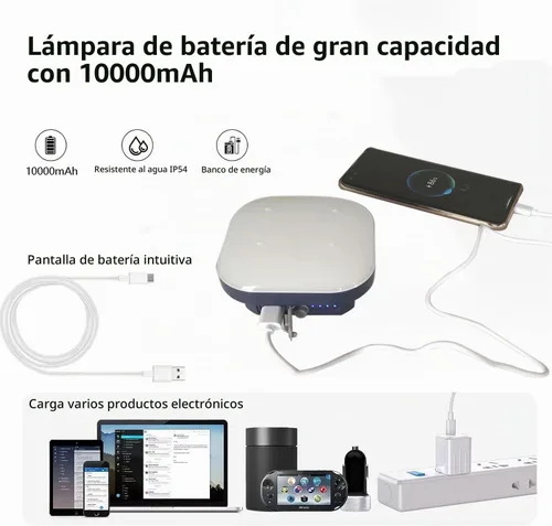 Vista 2 de Luces LED de campamento de 4 pulgadas recargables de 1500 lúmenes, 10000 mAh, hasta 120 horas de funcionamiento, 4 modos de luz, IP54 resistente al