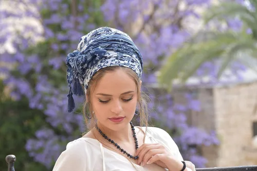 Vista 2 de Increíble pañuelo de cabeza blanco azul suave Tichel, redecilla para el cabello, bufanda para la cabeza, cubierta de cabeza, cubierta de cabeza