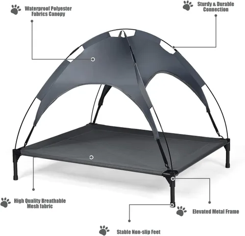 Vista 12 de Giantex Cama elevada para perros con toldo extraíble, cuna elevada portátil para mascotas, cama refrescante para perros para camping, playa, césped