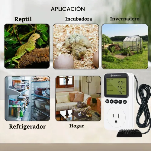 Vista 7 de KETOTEK Enchufe de salida digital de controlador de humedad con sonda de sensor, enchufe controlador de humidistato de 120 V para invernadero