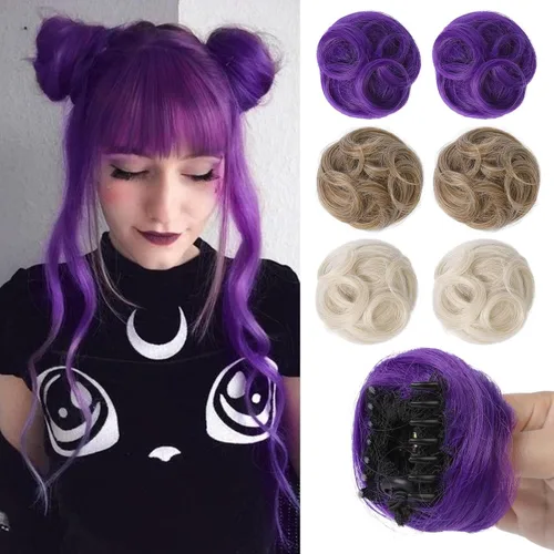 Vista 19 de REECHO Space Bun Hair Pieces, 2 piezas de mini clips de garra en moños desordenados y orejas de gato, extensiones de moño de cabello falso HB001