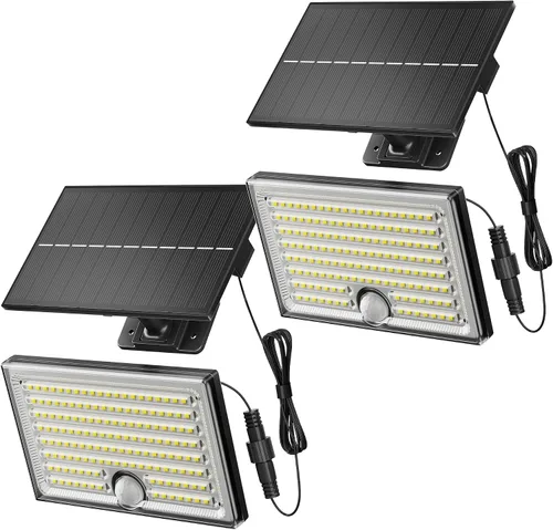 Vista 12 de Mini luces solares para exteriores con sensor de movimiento, 170 luces LED solares de inundación al aire libre del atardecer al amanecer con cable