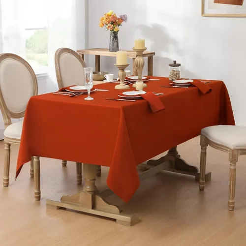 Vista 2 de Softalker - Mantel rectangular tejido con textura, jacquard de otoño color naranja quemado, impermeable, fácil de limpiar, resistente a las manchas
